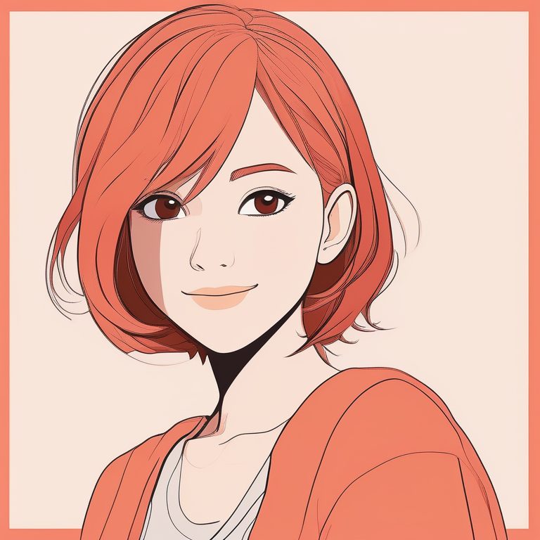极简红棕发少女珊瑚橙背景肖像
