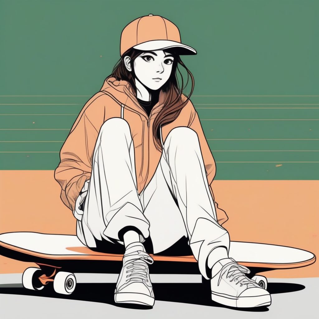 极简滑板风:手持滑板的潮流女孩肖像