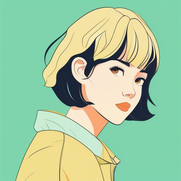 极简黄皮肤少女薄荷绿背景肖像