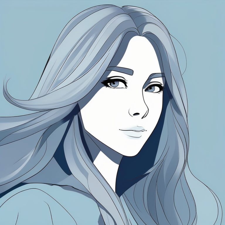 极简灰蓝底色长发少女肖像