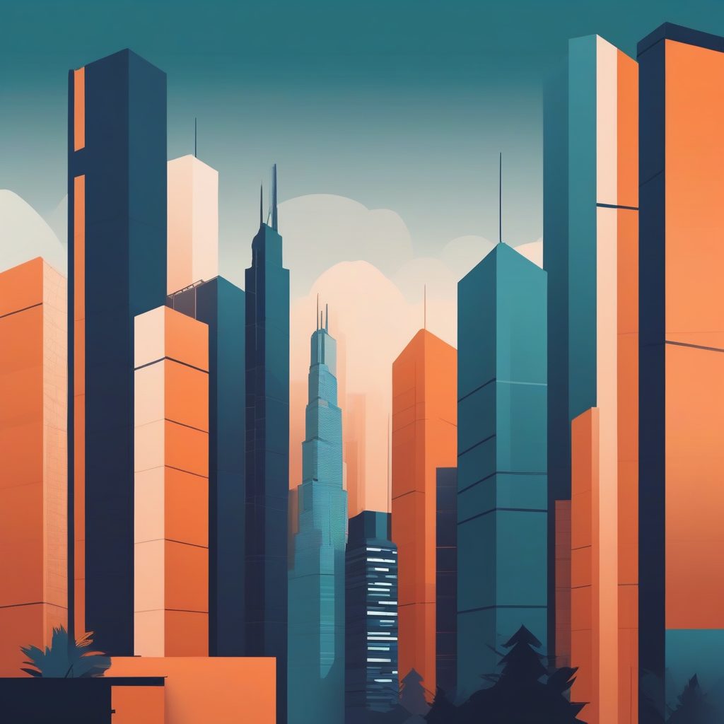 极简几何城市插画:扁平化设计风格的未来都市夜景 1 极简几何城市插画:扁平化设计风格的未来都市夜景