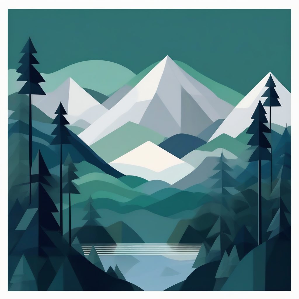 极简几何山脉景观：扁平化矢量艺术海报设计