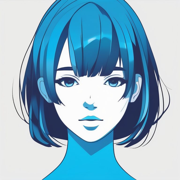 极简渐变蓝底少女肖像