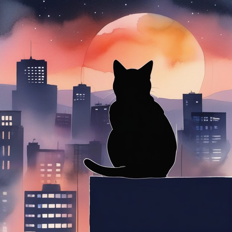 极简剪影猫与夜色城市