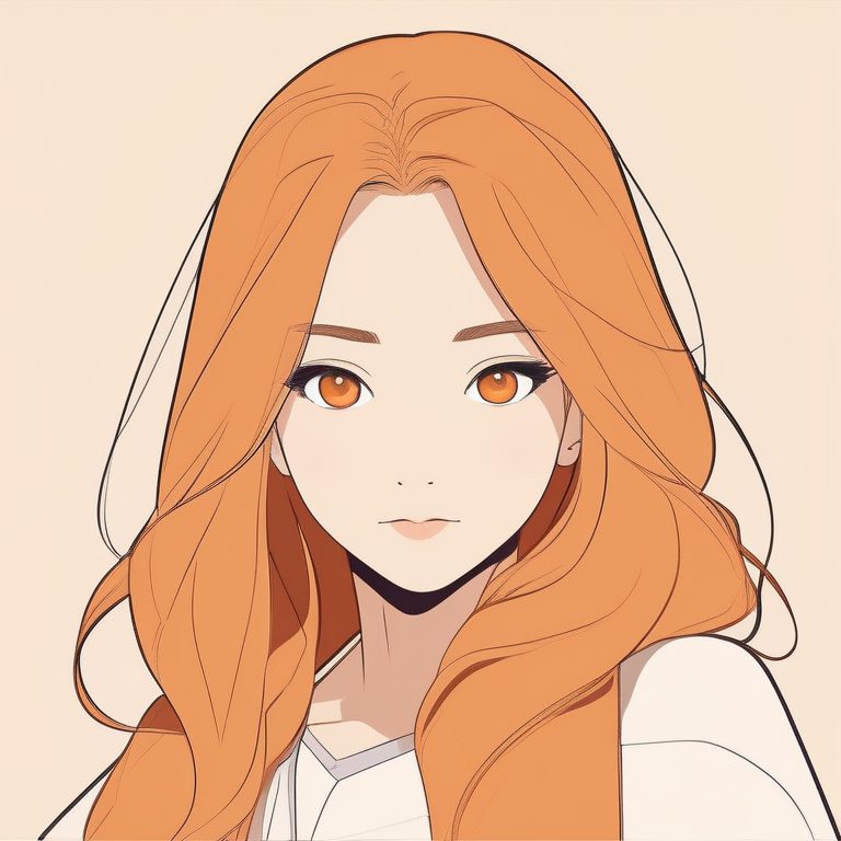 极简金色长发少女橙色底肖像