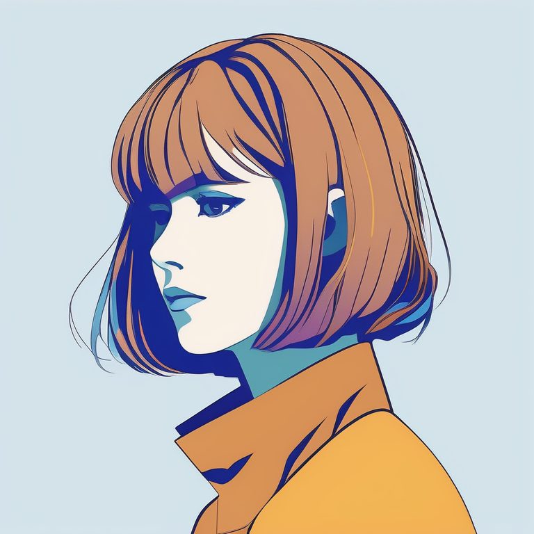 极简金棕发少女蓝紫背景肖像