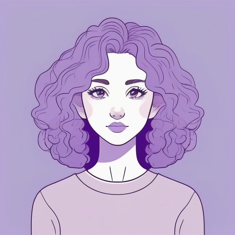 极简卷发少女肖像配丁香紫背景