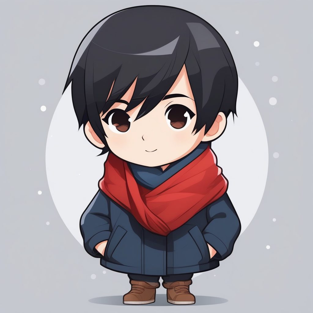 极简卡通：戴红色围巾的可爱Q版男孩