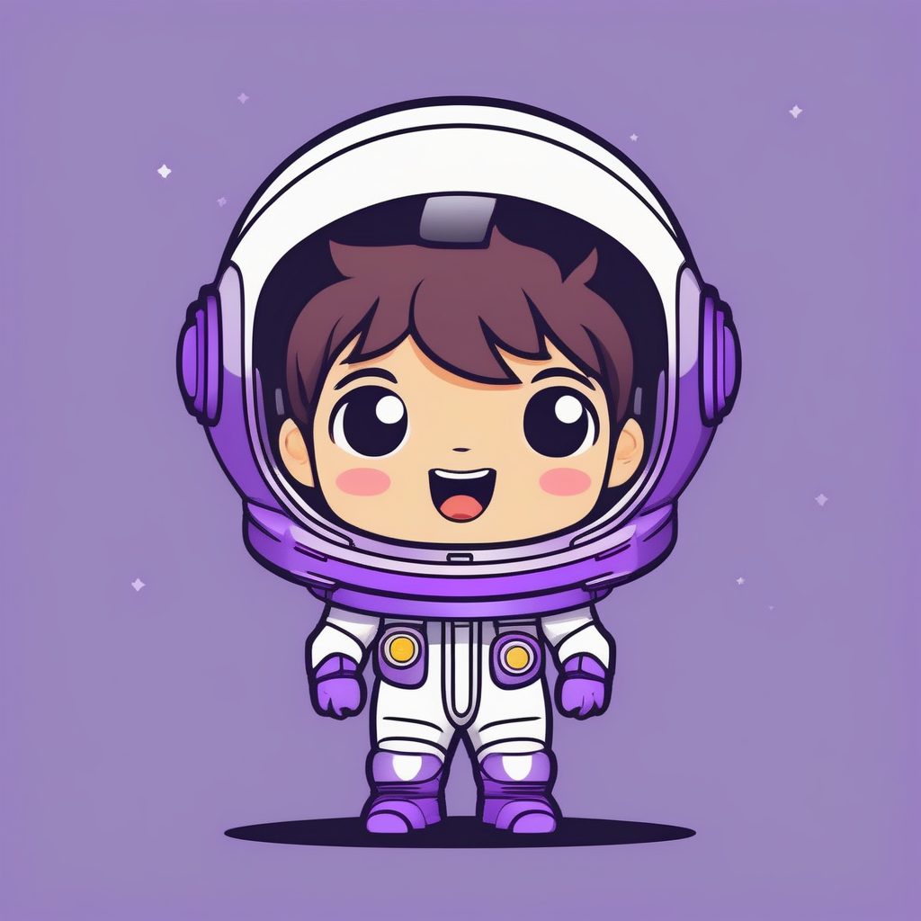 极简卡通风Q版宇航员男孩：全身站立、高饱和度矢量插画AI提示词