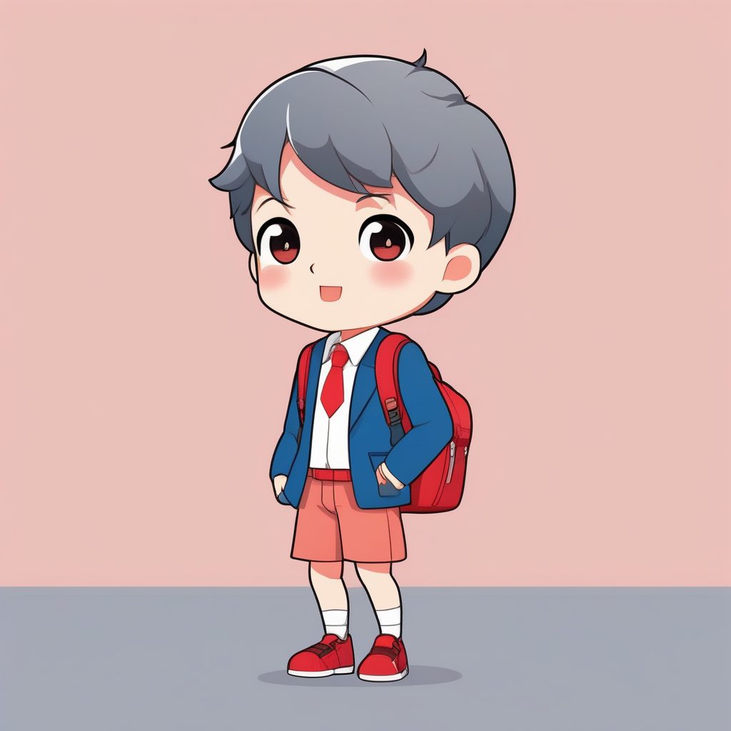 极简卡通Q版校服男孩，背着书包