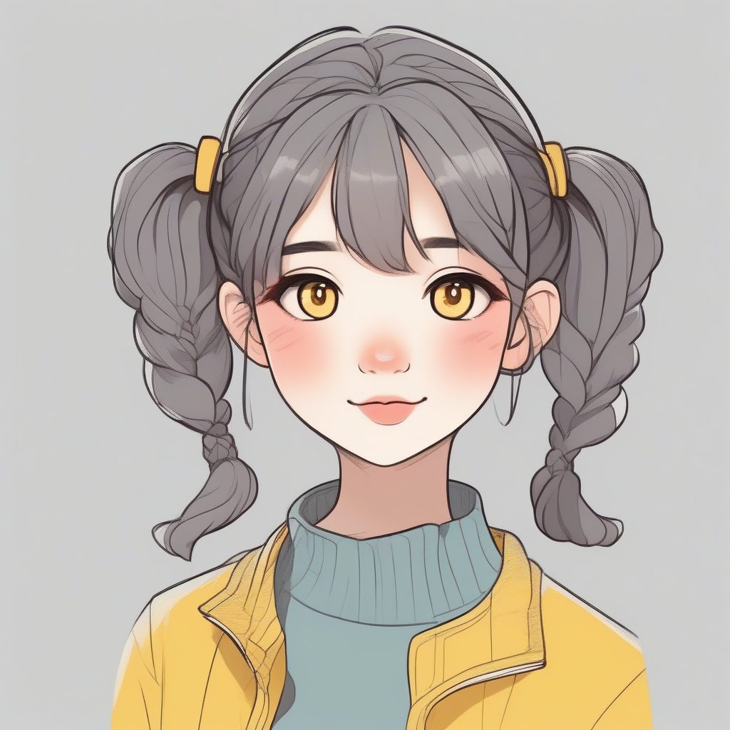 极简卡通：双马尾少女的活泼肖像