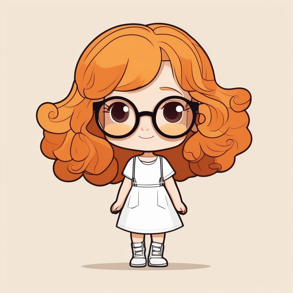 极简卡哇伊风橙发眼镜Q版少女