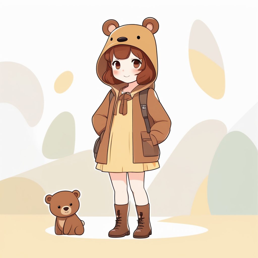 极简卡哇伊风小熊帽Q版女孩