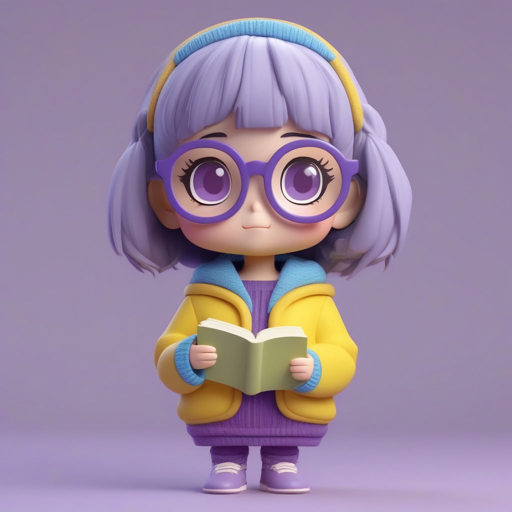 极简卡哇伊粘土风戴眼镜紫毛衣女孩 3D建模