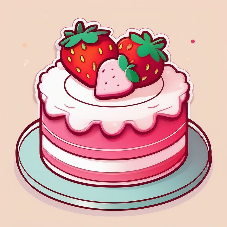 极简卡哇伊粘土风格的草莓蛋糕插画