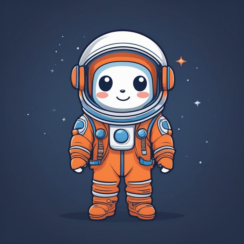 极简卡哇伊Q版：橙色纯色背景中的卡通宇航服男孩