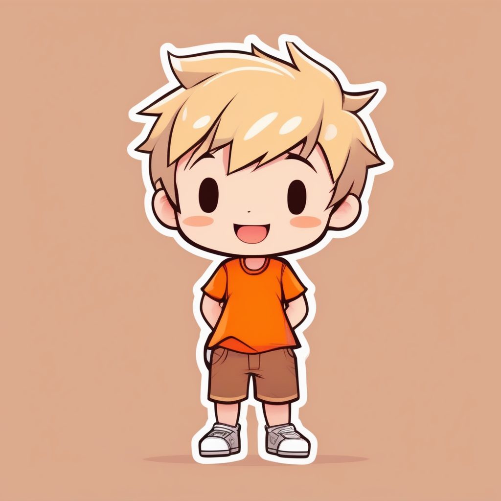 极简卡哇伊Q版动漫风橙衣小男孩