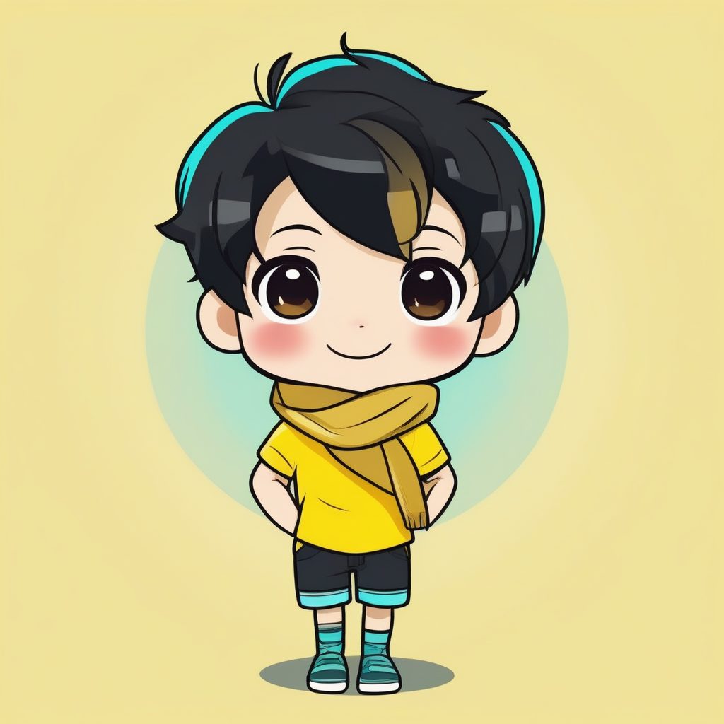 极简卡哇伊Q版动漫风柠檬黄围巾男孩