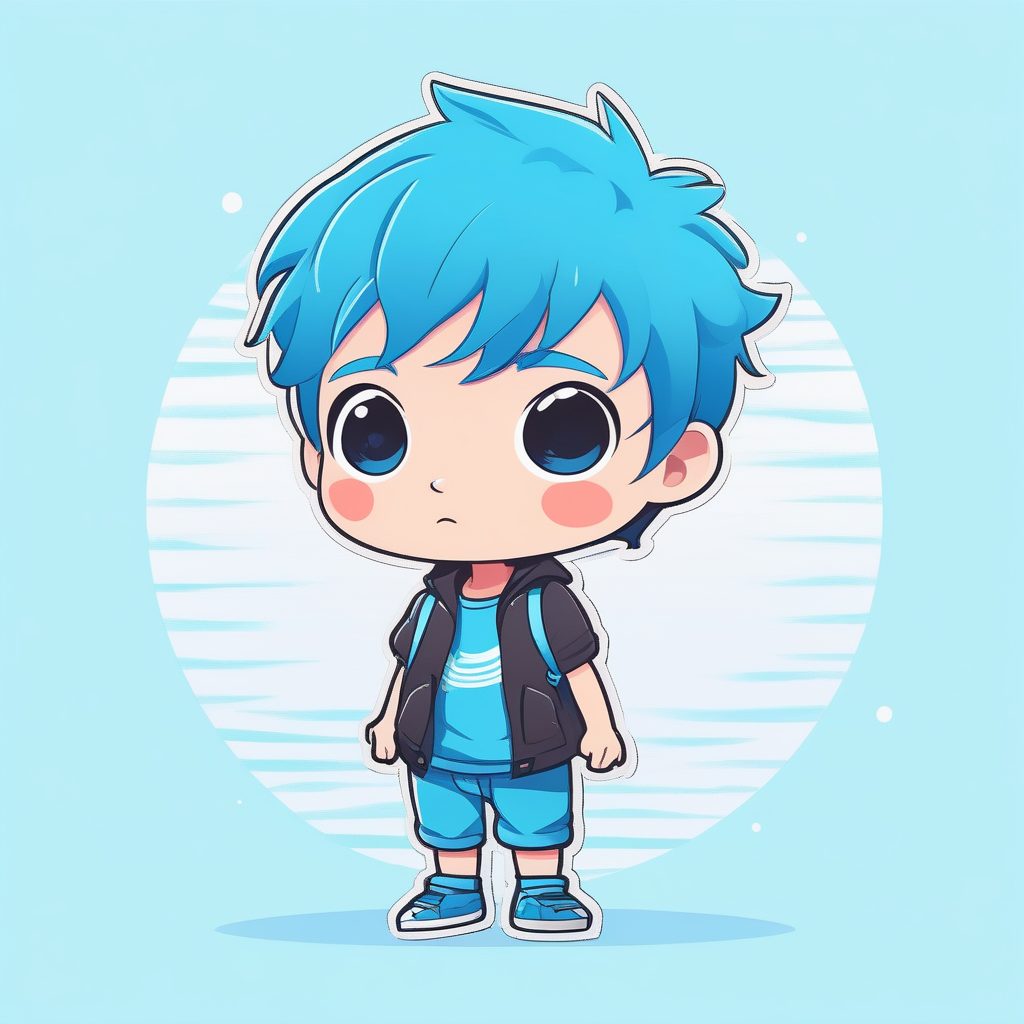 极简卡哇伊Q版动漫蓝发男孩