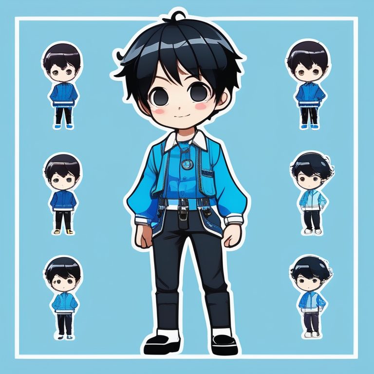 极简卡哇伊Q版动漫男孩-蓝色背景