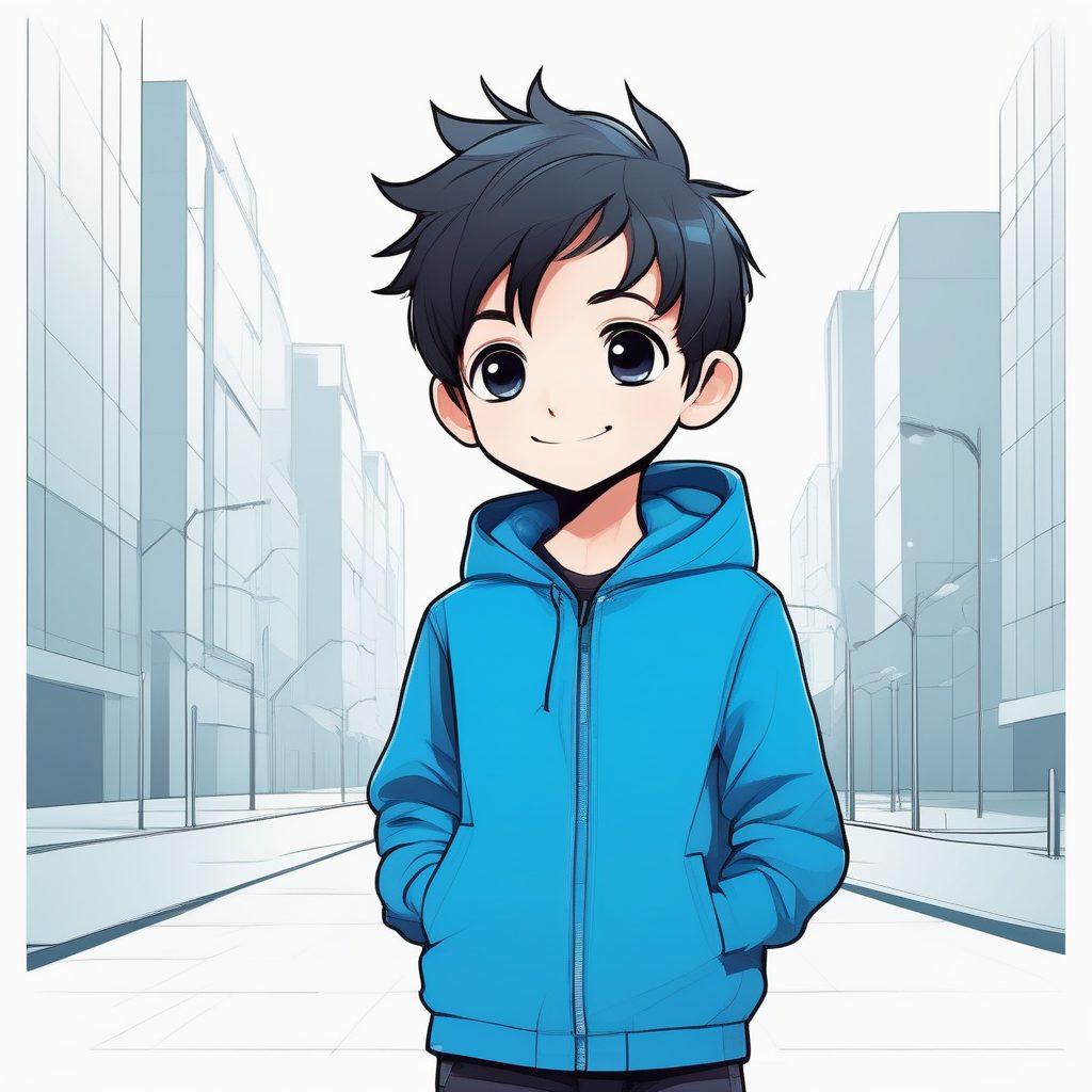 极简卡哇伊Q版动漫男孩蓝色卫衣