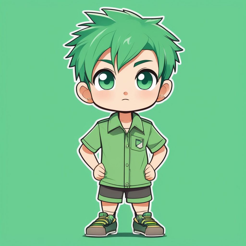 极简卡哇伊Q版动漫男孩绿色冒险装