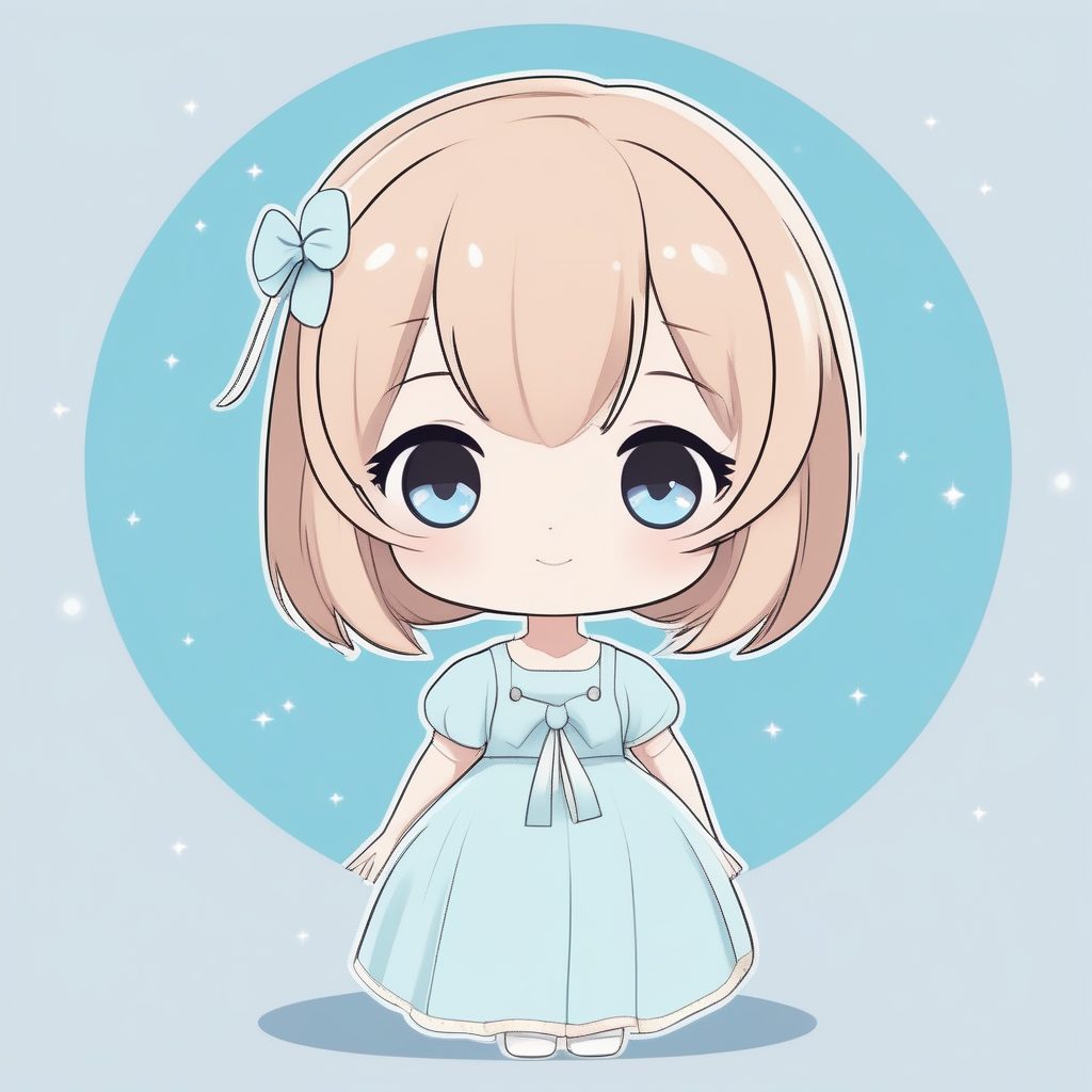 极简卡哇伊Q版动漫女孩-蓝色连衣裙