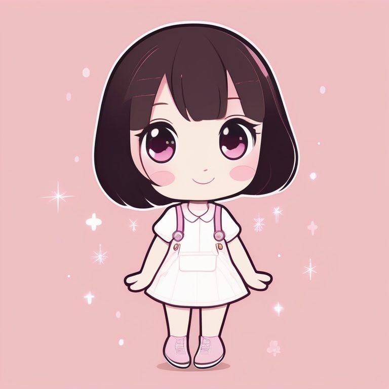 极简卡哇伊Q版动漫女孩全身·粉色背景