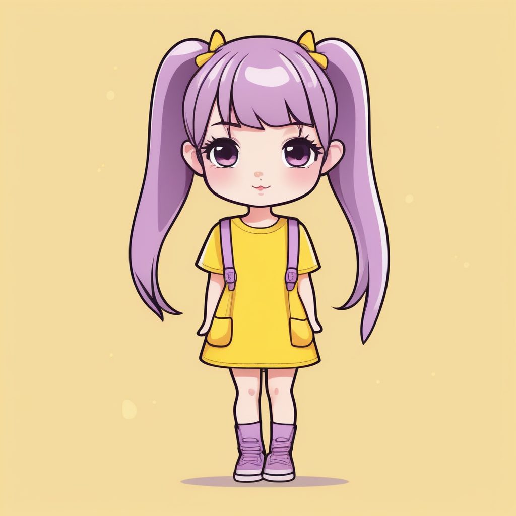 极简卡哇伊Q版动漫少女-淡紫连衣裙