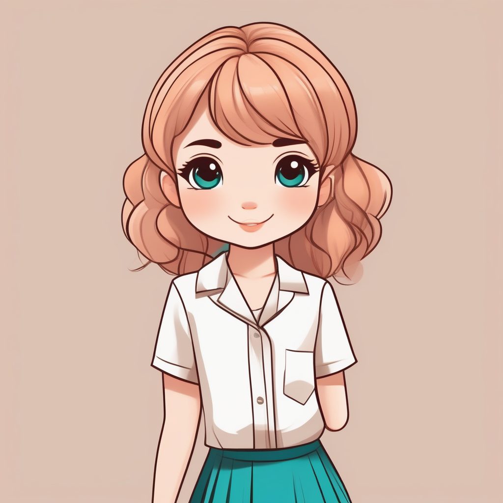 极简卡哇伊Q版动漫少女-青绿色短裙