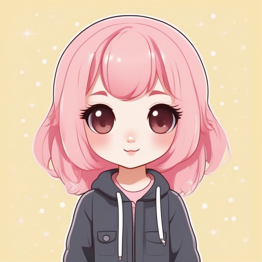 极简卡哇伊Q版粉发少女素色背景