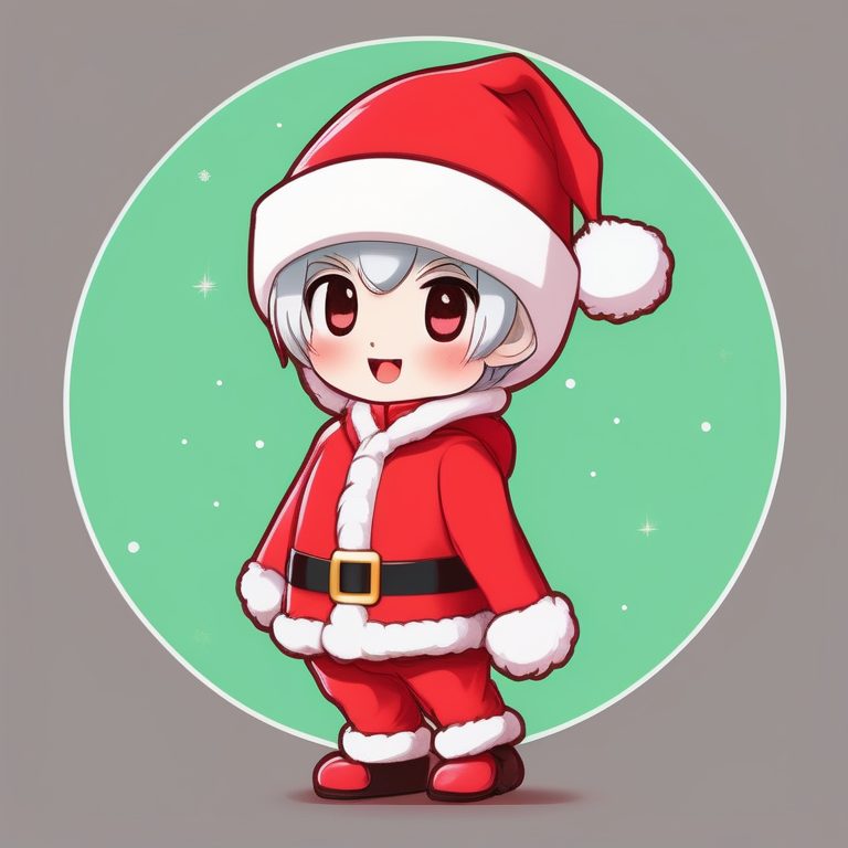 极简卡哇伊Q版风格全身圣诞男孩插画