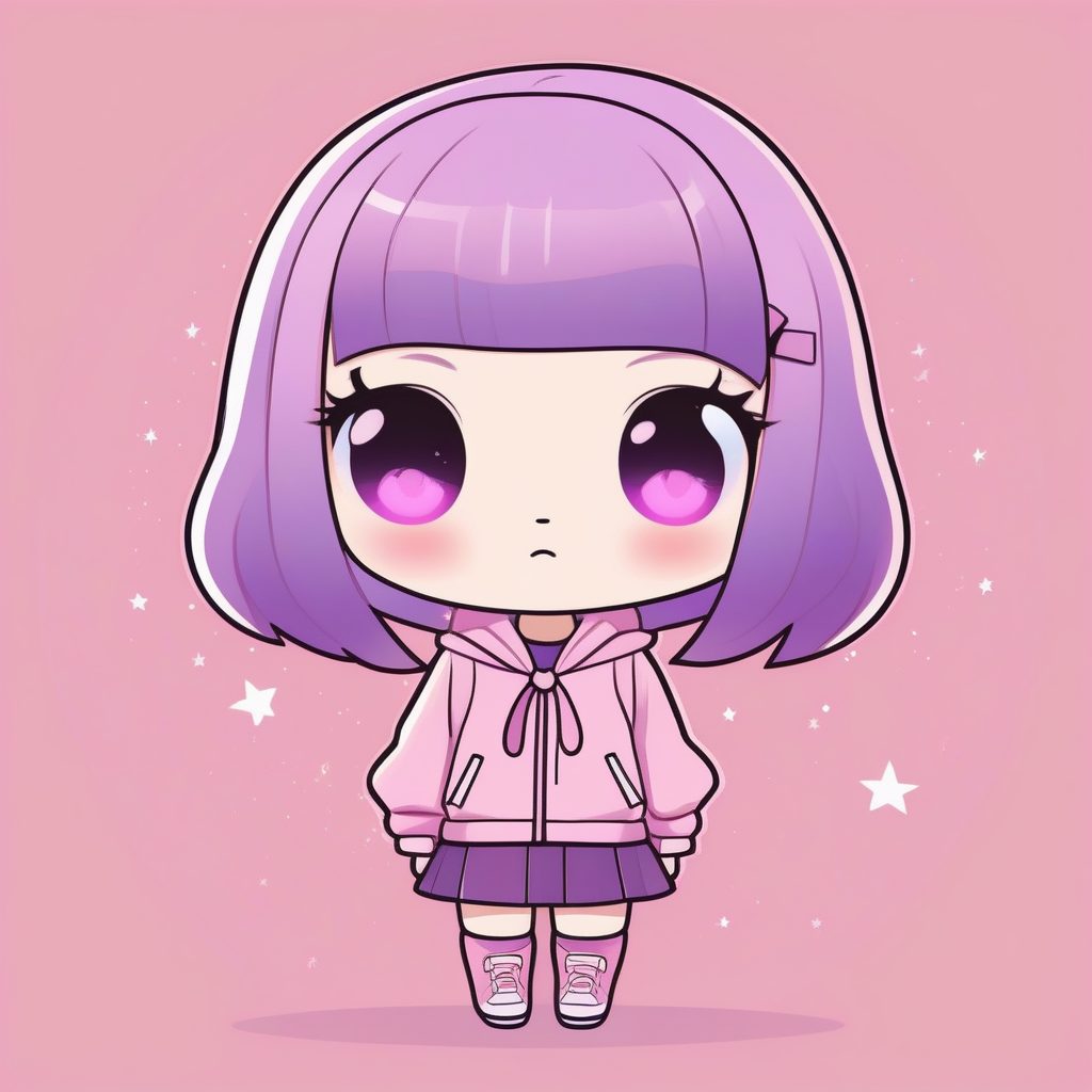 极简卡哇伊Q版风格紫发少女