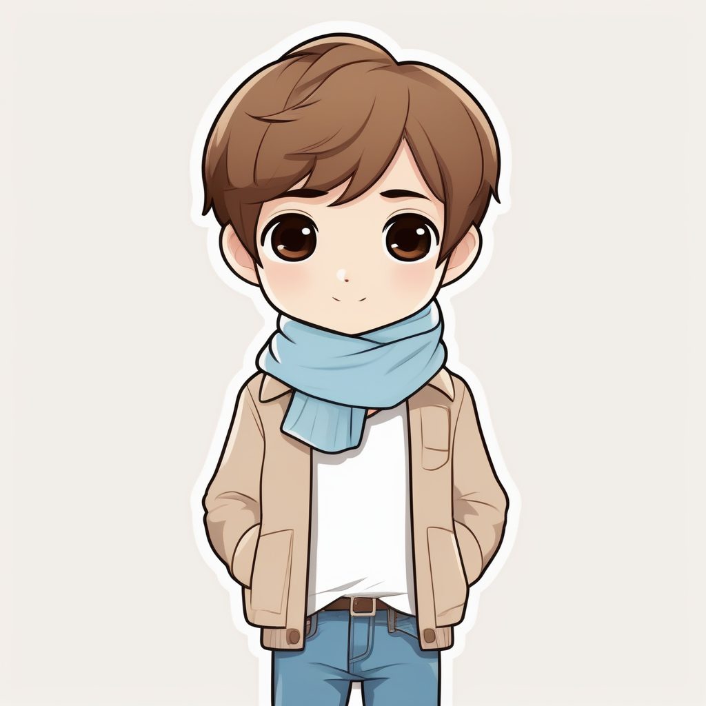 极简卡哇伊Q版蓝色小围巾动漫男孩