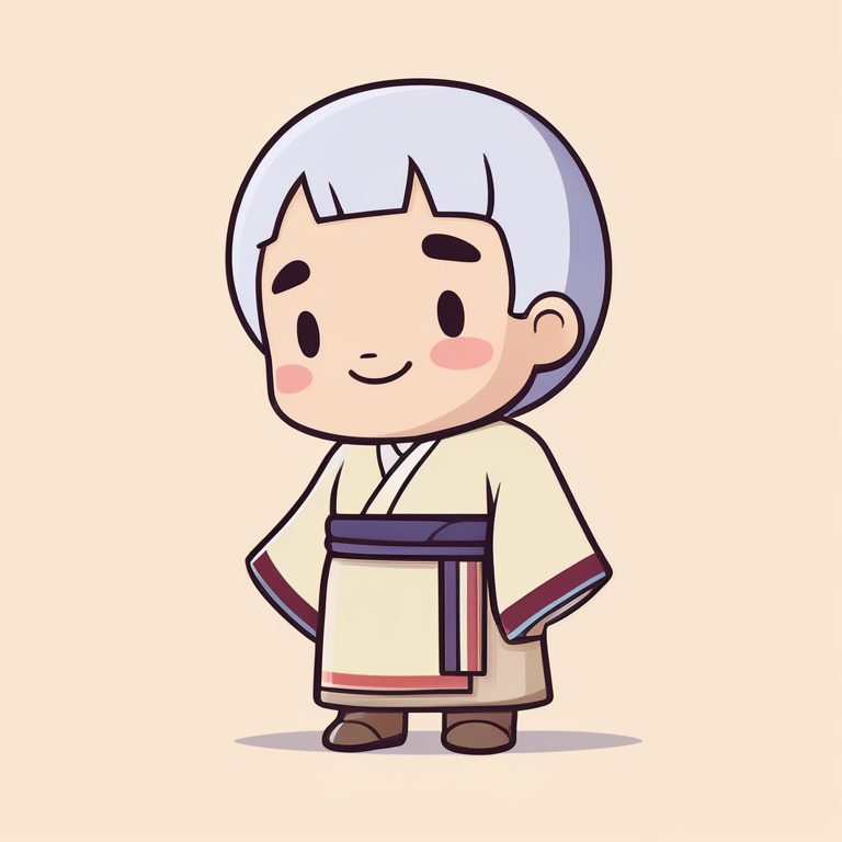 极简卡哇伊Q版老人动漫角色全身照