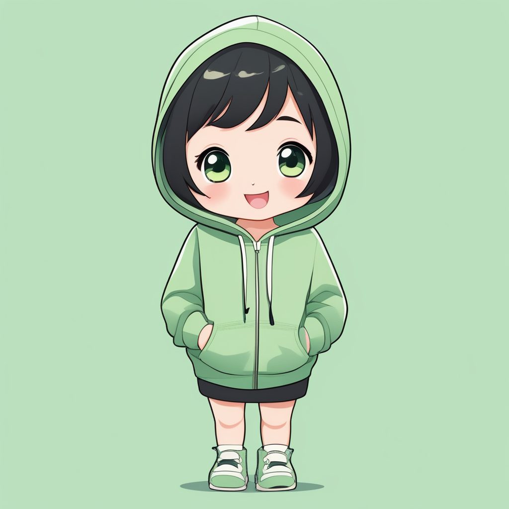 极简卡哇伊Q版绿色卫衣女孩
