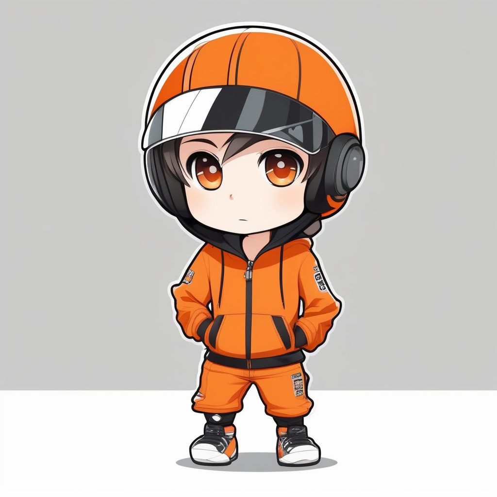 极简卡哇伊Q版男孩:橙色运动服少年