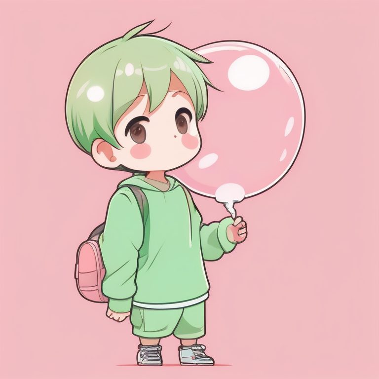 极简卡哇伊Q版男孩吹泡泡全身插画