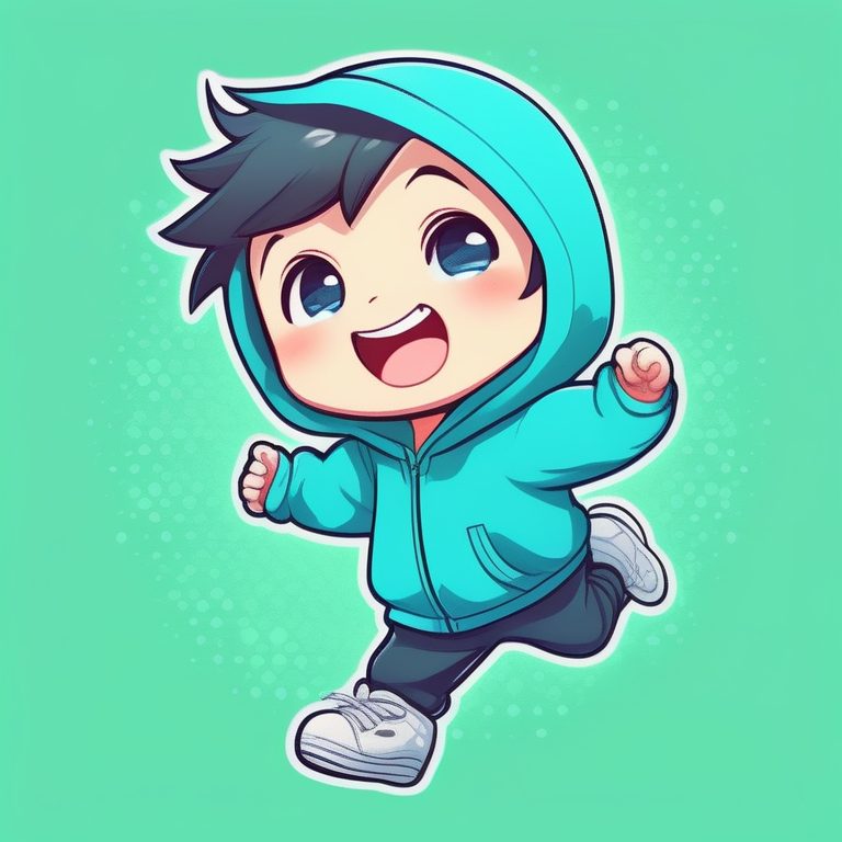 极简卡哇伊Q版男孩:蓝色卫衣运动萌小子