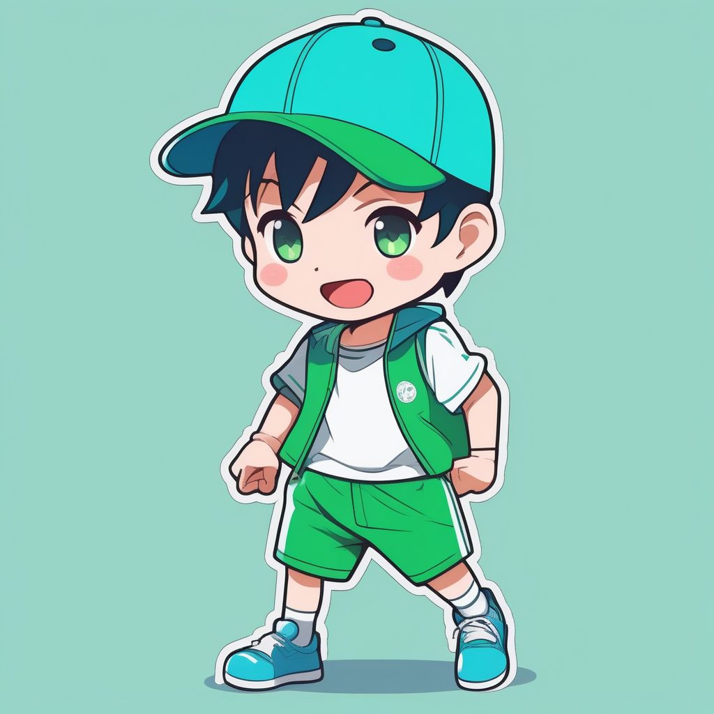 极简卡哇伊Q版男孩:绿色棒球帽少年