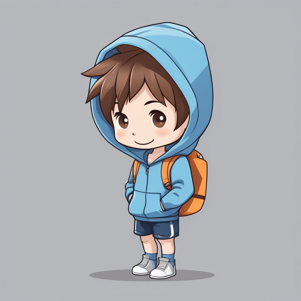 极简卡哇伊Q版男孩全身像（纯平浅灰背景）