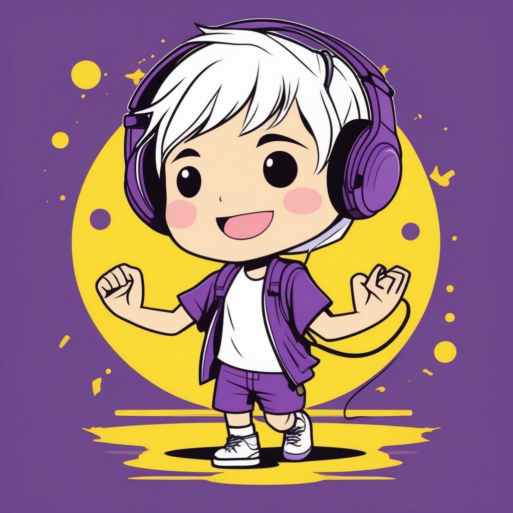 极简卡哇伊Q版男孩:紫色耳机音乐少年