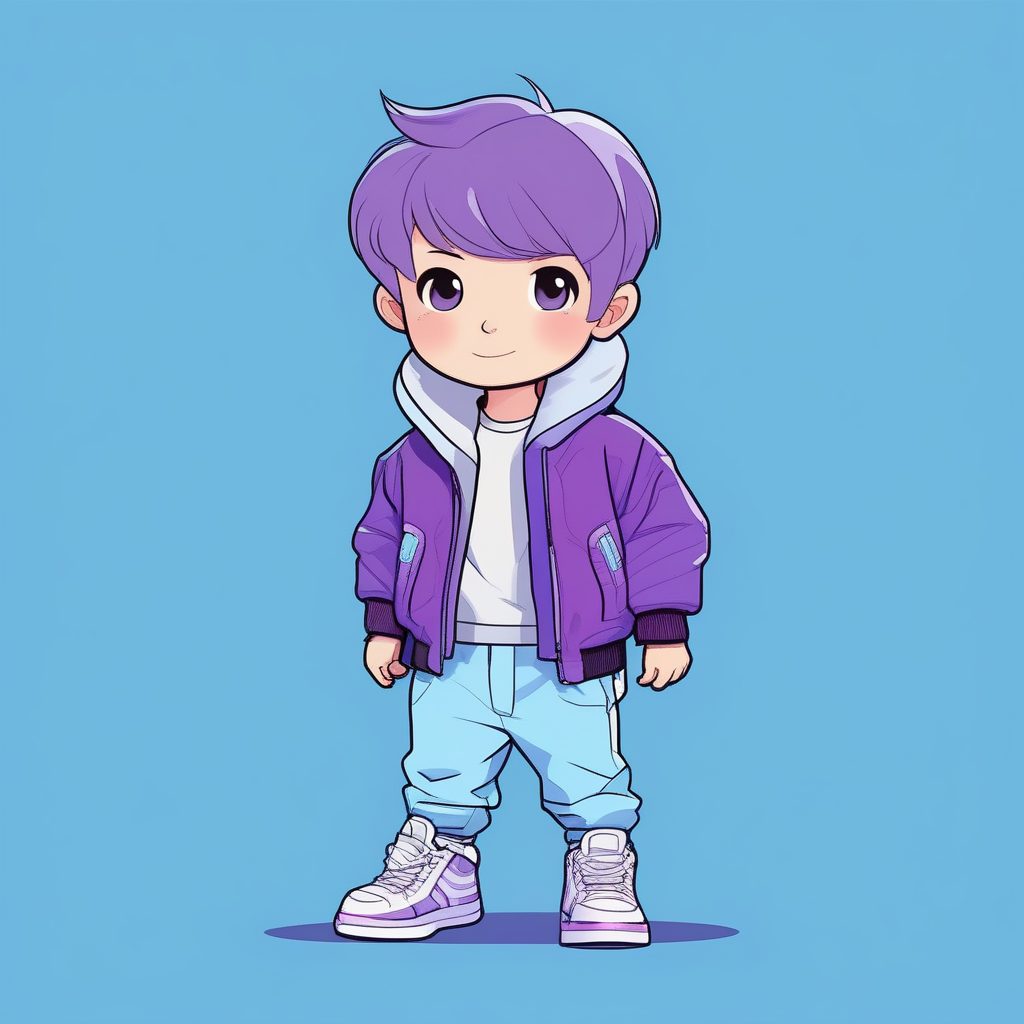 极简卡哇伊Q版男孩:紫色外套科技感