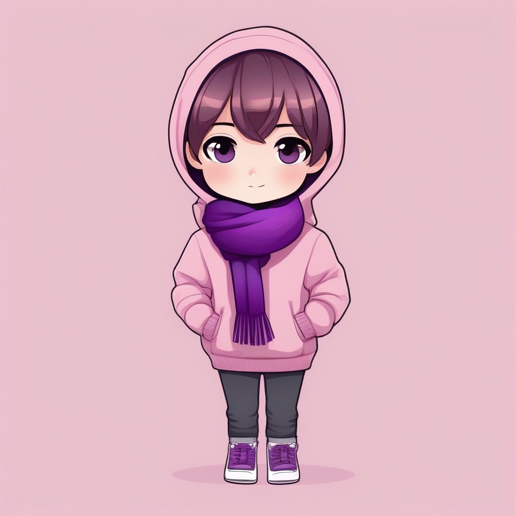 极简卡哇伊Q版男孩紫色围巾