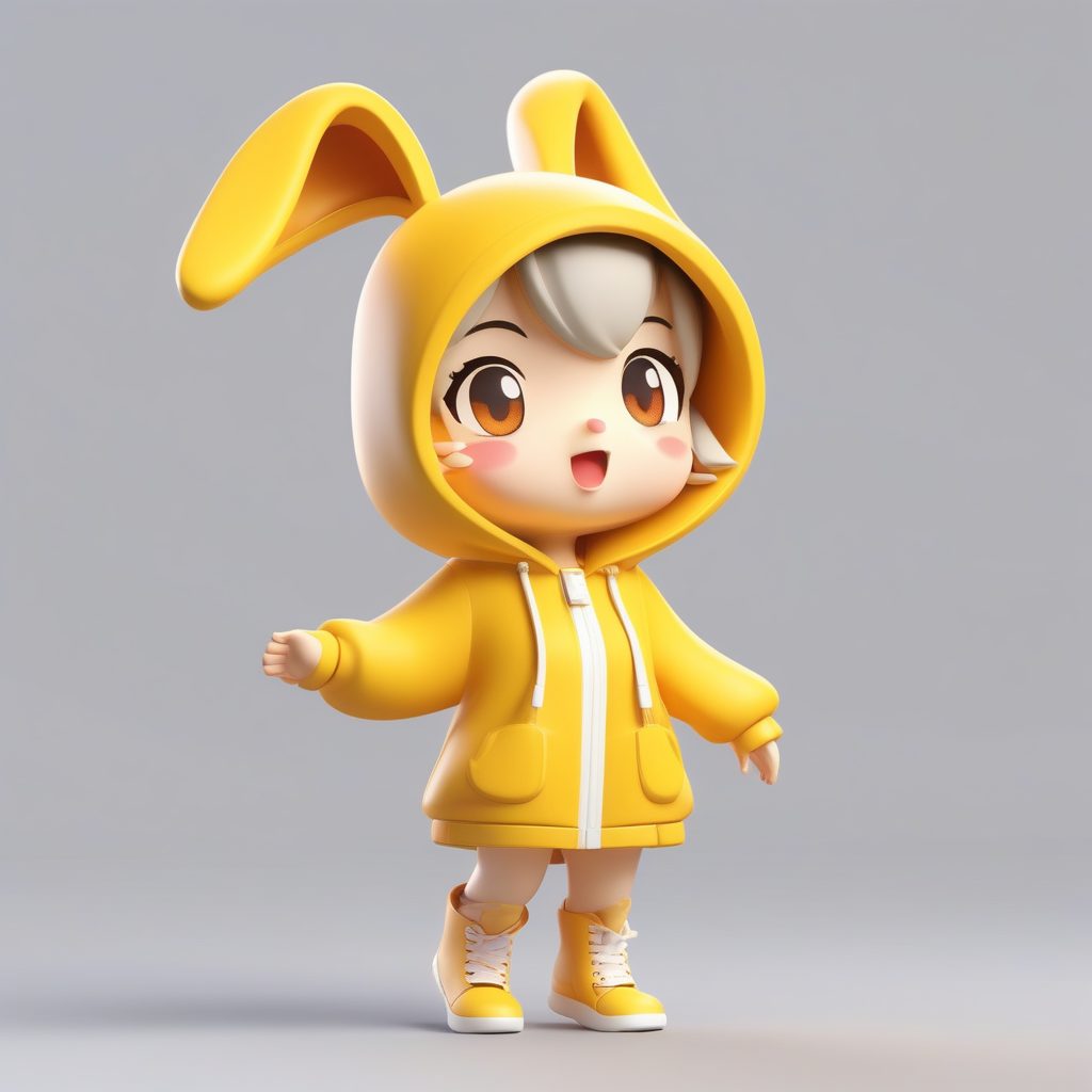 极简卡哇伊Q版粘土风兔耳帽兜黄色套装女孩