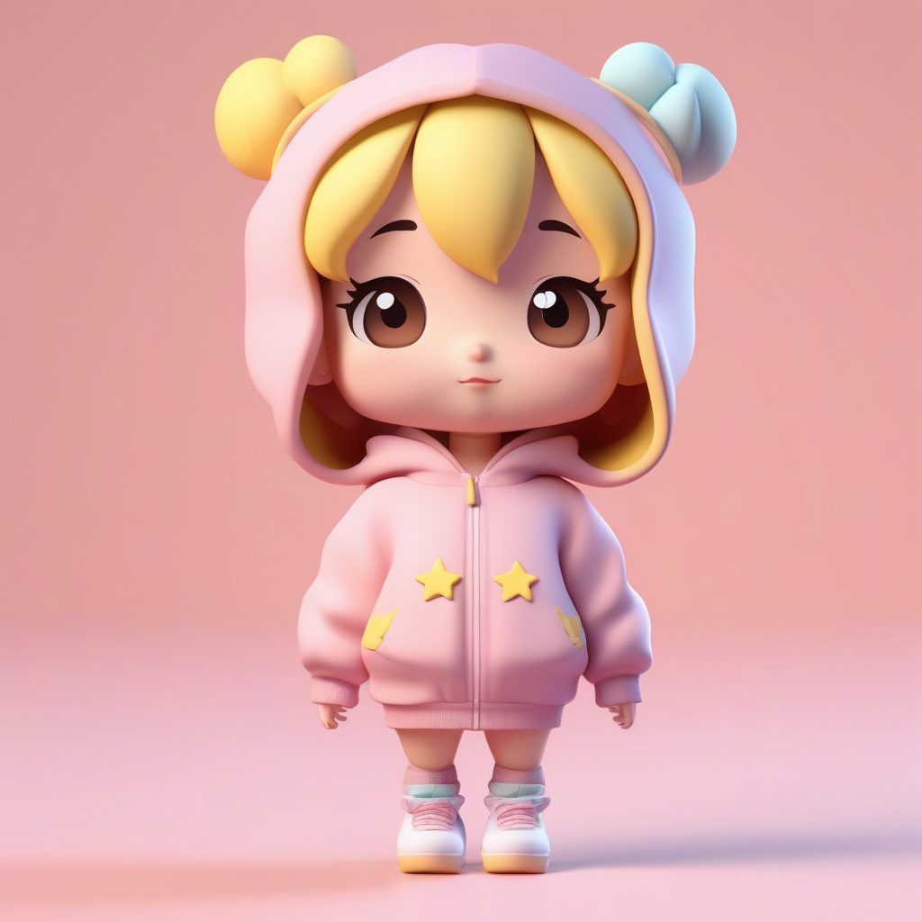 极简卡哇伊Q版粘土星空粉发女孩 3D渲染