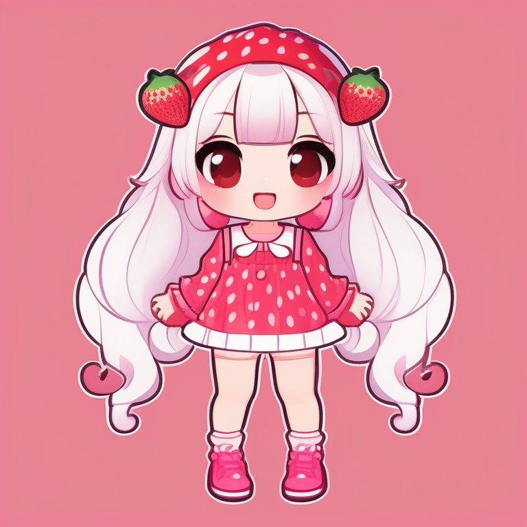 极简卡哇伊Q版女孩-草莓主题-粉嫩可爱