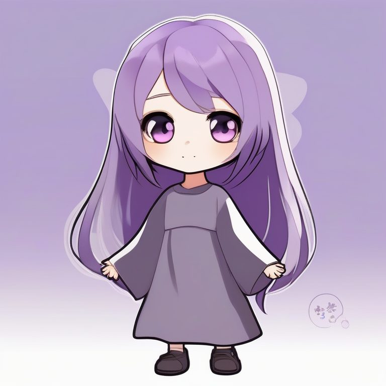 极简卡哇伊Q版女孩插画全身(紫色背景)