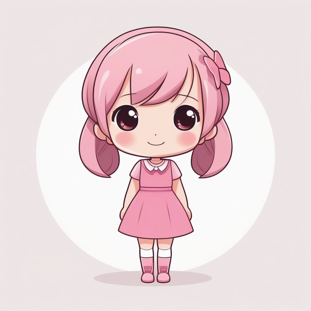 极简卡哇伊Q版女孩粉色连衣裙