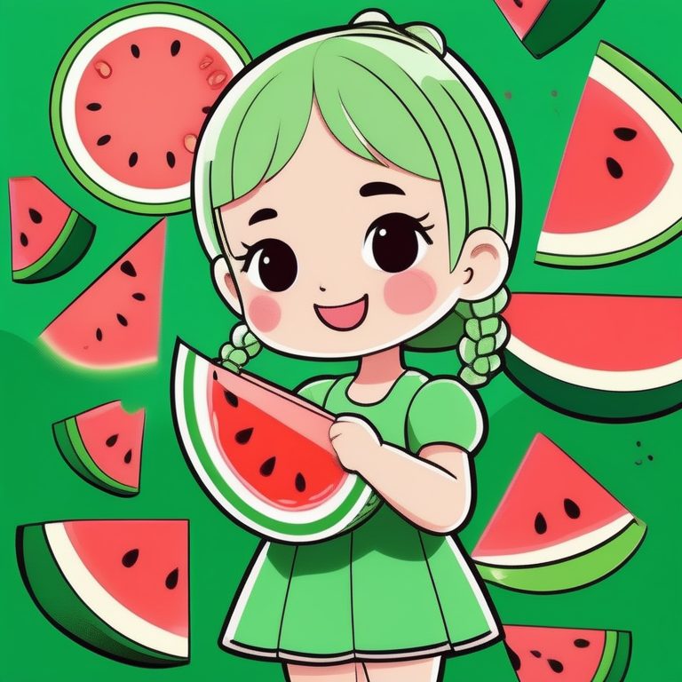 极简卡哇伊Q版女孩风格与一片西瓜